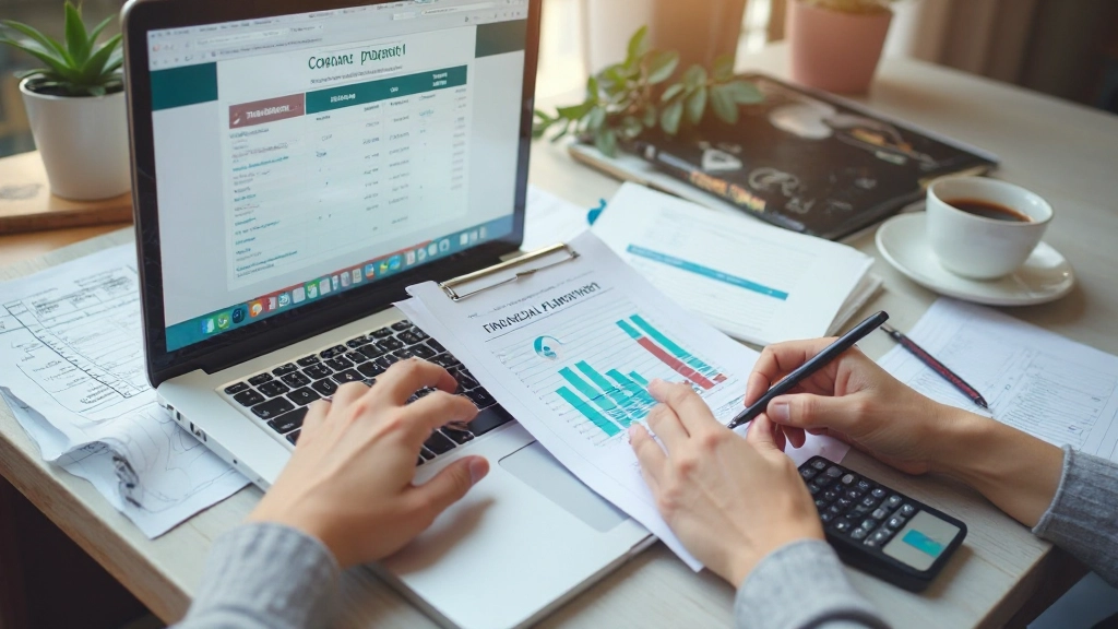 Professioneel budget planningsworkspace met budgetdocumenten, pen en calculator, werkbladaanzicht