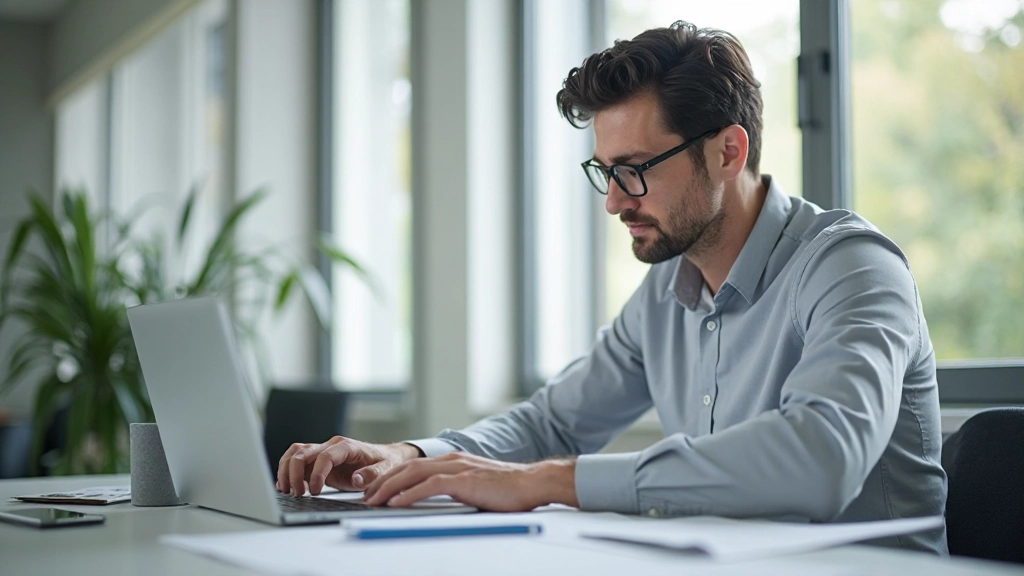 Man analyseert beleggingsportefeuille op laptop met financiële grafieken