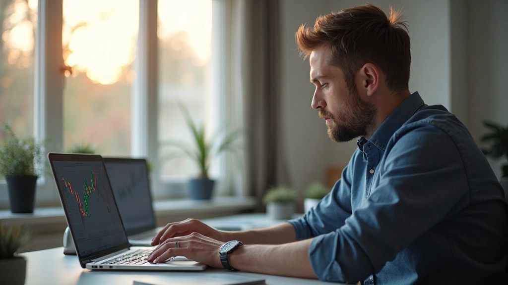 Man analyzing investment portfolio on laptop with financial charts
