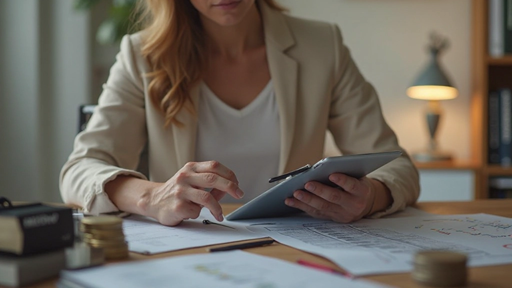 Woman managing debt with payment schedule on tablet at home